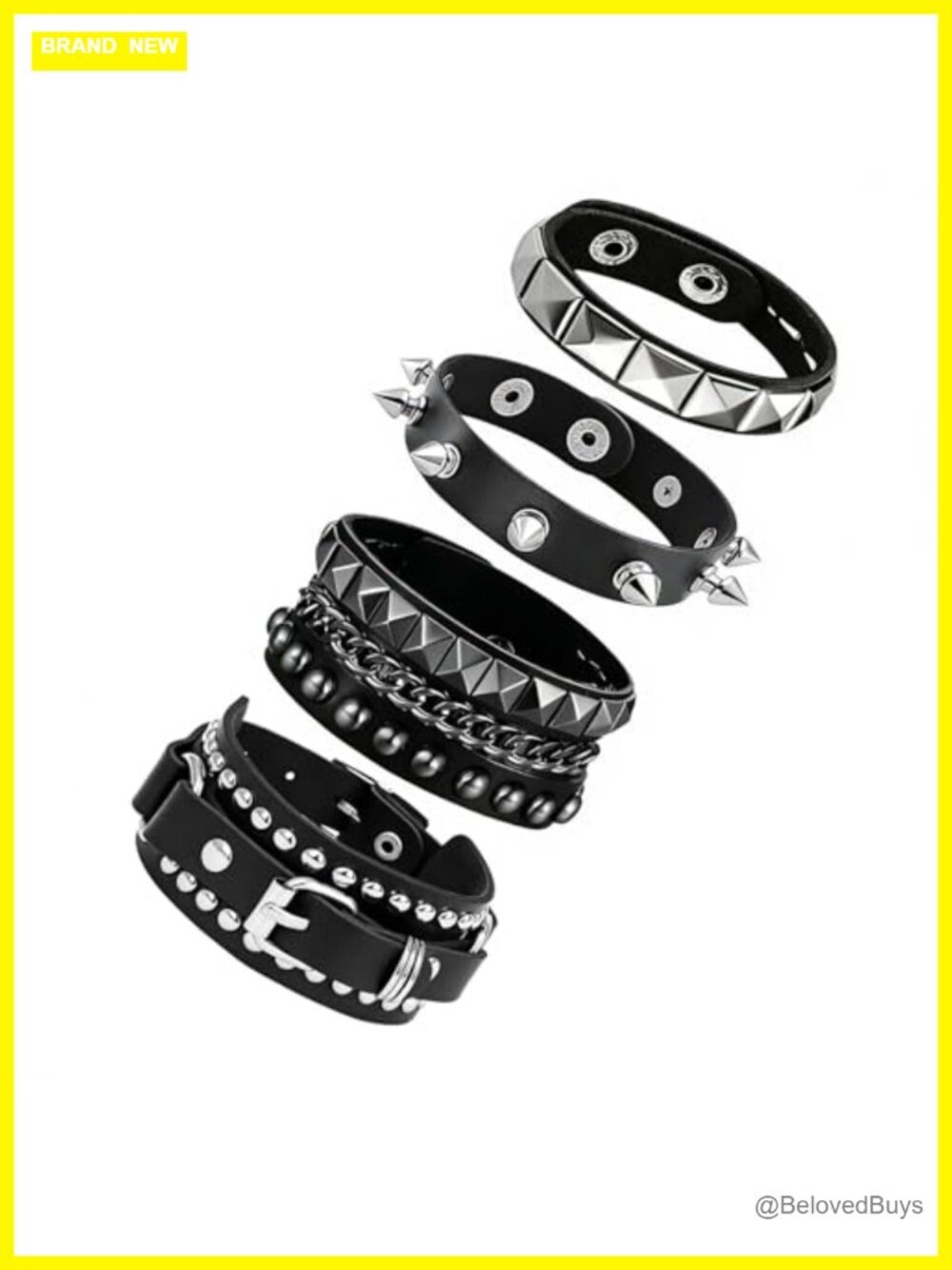 4 Pcs PU Leather Wrap Bracelets Punk Studded Cuff Bangle Set